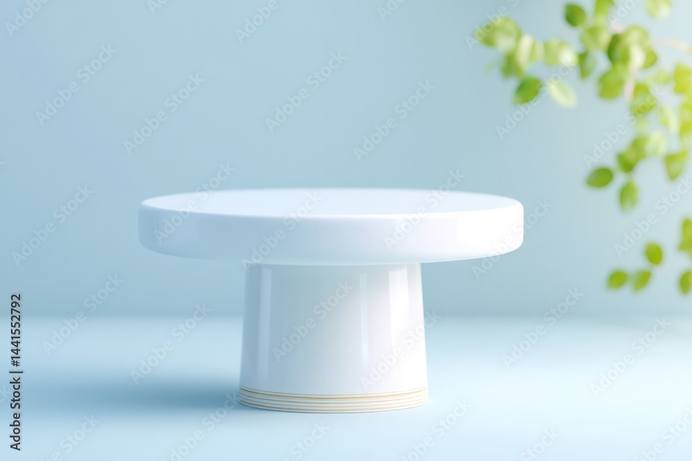 Poster minimalistic composition with empty food podium set against simple backdrop showcasing ample copy sp