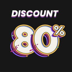 Fototapeta premium 80% Discount Typography Design with 3D Retro Comic Style on Dark Background for online shop promotions