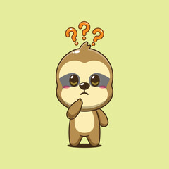 Cute sloth cartoon vector illustration is confused