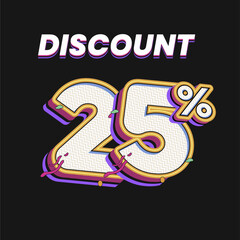 25% Discount Typography Design with 3D Retro Comic Style on Dark Background for online shop promotions