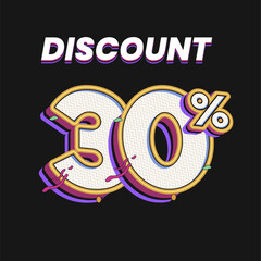 Obraz premium 30% Discount Typography Design with 3D Retro Comic Style on Dark Background for online shop promotions