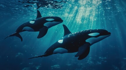Orcas underwater swimming image