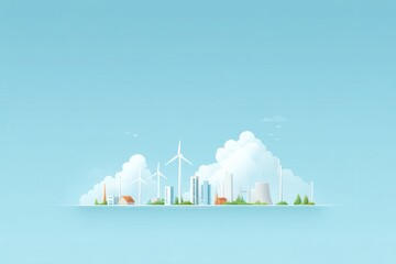 Obraz premium minimalistic illustration of diverse renewable energy sources showcasing wind turbines solar panels and hydroelectric