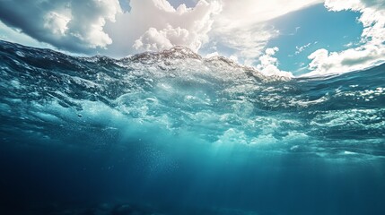 Stunning underwater ocean scene with blue water and bright sunny sky waves nature photography sea day