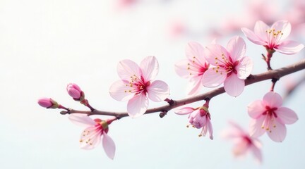 Delicate Pink Blossoms on a Branch, a Symbol of Spring's Gentle Arrival and Renewal