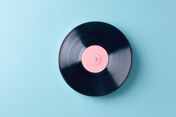 Fototapeta premium minimalistic still life with lone vintage vinyl record against soft monochrome background ideal for creating nostalgic