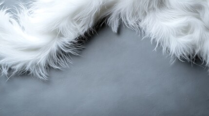 Soft white feathers frame a grey background