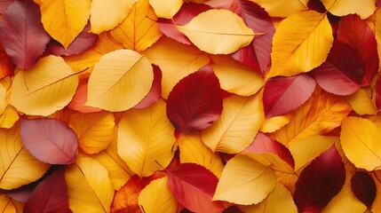 A vibrant collection of red and yellow autumn leaves, showcasing the beauty of the fall season.