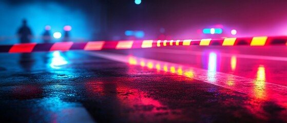 Nighttime Roadside Scene with Emergency Lights