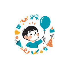 Cute Kids Birthday party Hand drawn cartoon art illustration