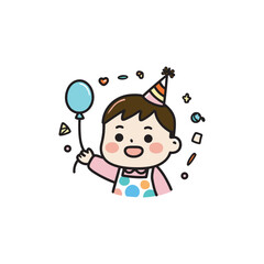 Cute Kids Birthday party Hand drawn cartoon art illustration