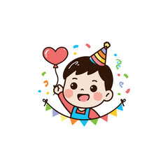 Cute Kids Birthday party Hand drawn cartoon art illustration