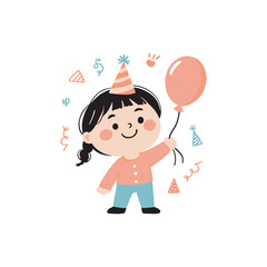 Cute Kids Birthday party Hand drawn cartoon art illustration