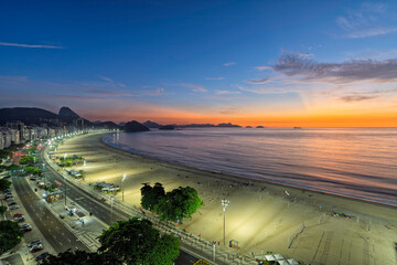 Copacabana Beach and Sugar Loaf Mountain at sunrise, Rio de Janeiro, Brazil
