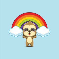 Cute sloth cartoon vector illustration with rainbow © Artprodite