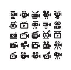 Video camera icon set silhouette vector illustration