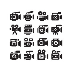 Video camera icon set silhouette vector illustration
