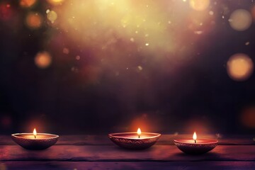 Burning Diya Candles Festive Diwali Lights Indian Tradition Spiritual Background Warm Atmosphere    