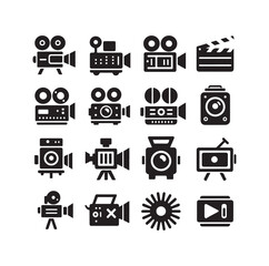 Video camera icon set silhouette vector illustration
