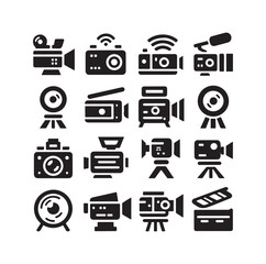 Video camera icon set silhouette vector illustration