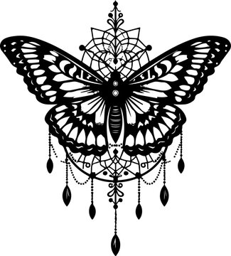 Mystic Butterfly Tattoo Design Vector