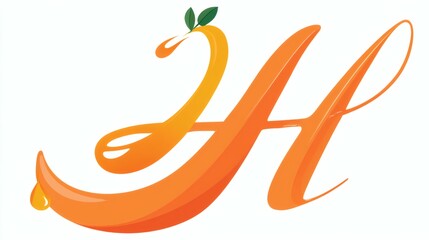 Naklejka premium Orange Juice Themed Letter H with Green Leaves on a White Background