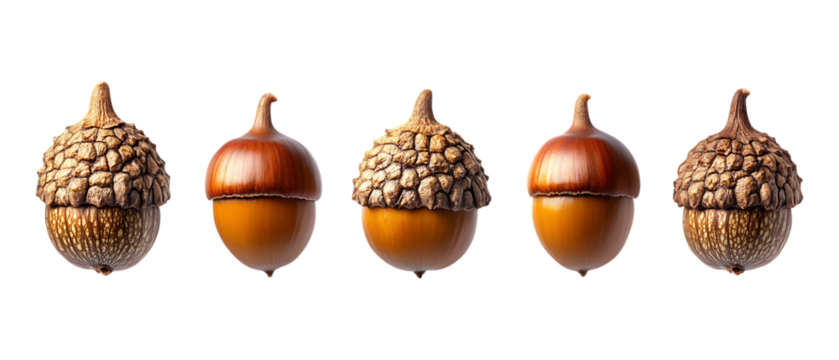 Pack of Acorns Against Transparent Background for Autumn Branding, Nature Promotion, or Organic Design Projects
