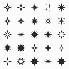 Bold Flat Silhouette Sparkle & Starburst Icon Set (24 Icons)
