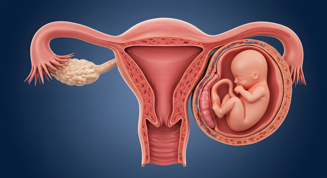 Detailed 3D Model of a Female Reproductive System with a Fetus in Utero: Anatomy of Pregnancy and Fetal Development