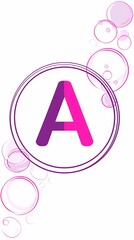 Fototapeta premium Pink Purple Letter A Circle with Bubbles on a White Background, Playful Design