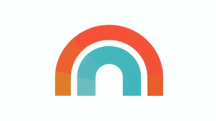 Rainbow Shape Design with Teal and Orange Arcs Isolated on White