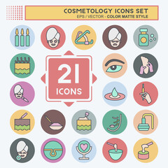 Icon Set Cosmetology. related to Beauty symbol. color mate style. design editable