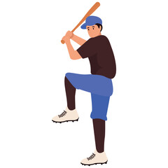 Baseball Pose Illustration. Vector illustration of Batter Leg-Up Swing Pose. Isolated on background