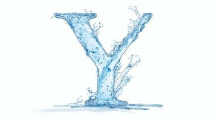 Water Letter Y Isolated on White Background.Liquid Typeface with Splashes