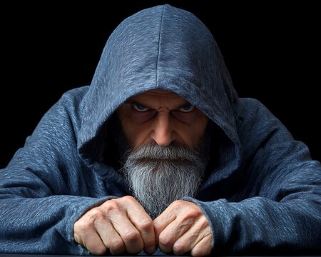 Angry senior man in a hoodie