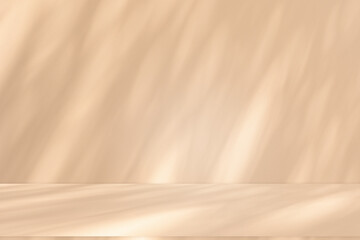 Obraz premium Wall interior background, studio and backdrops show products. with leaf shadow from window color beige and white. background for text insertion and presentation of product 
