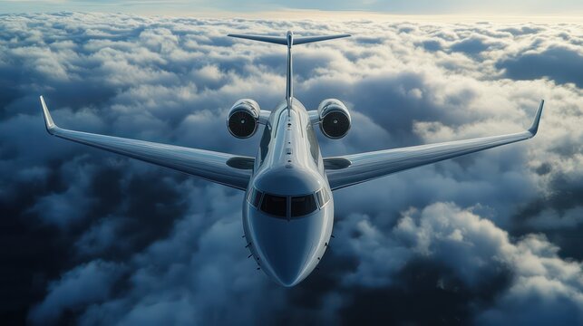 Private jet clouds sky travel