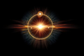 Fototapeta premium Golden hour lens flare overlay on black background featuring realistic golden hour lens flare overlay, cinematic golden hour lens flare overlay light effects, and glowing golden hour lens flare 