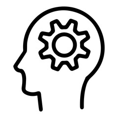 Gear in mind (outline style). Cogwheel thought, mechanical process, working idea, thinking mechanism, mental operation, cognitive function, inner workings, processing thought, brain machinery