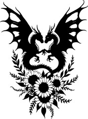 Obraz premium Twin Dragons with Roses Tattoo Design