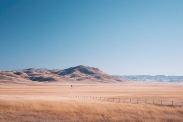 Fototapeta premium minimalistic scene capturing essence of memorial day with single american flag subtly placed in open field under clear