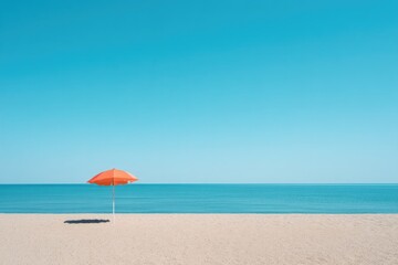 Fototapeta premium serene and tranquil minimalist image of pristine beach with clear blue sky and vast sandy expanse