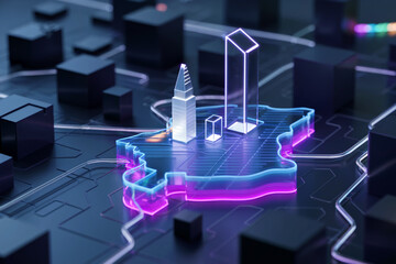 Abstract Cityscape with Neon Outlines and Geometric Shapes