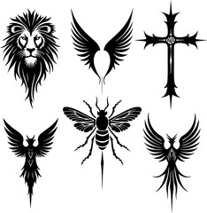Obraz premium Title: Fantasy and Tribal Tattoo Designs Set vector