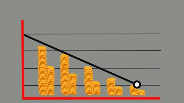 Illustration of a graph with dollar money, the graph shows the increase or decrease in currency or economy that occurs, suitable for economics, business and finance. HD video quality with colored back