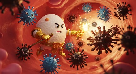 Mighty White Blood Cell Battling Viruses in Artery