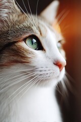 close-up of serene cat face capturing its curious expression and whiskers
