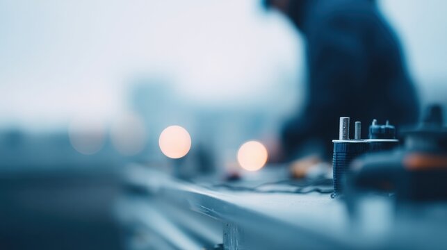 electrician portrait in action blurred background