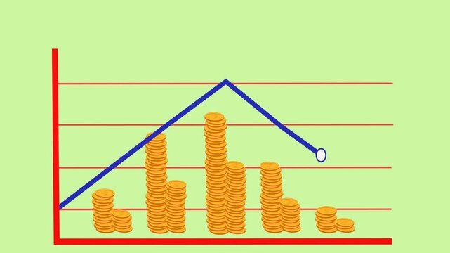 Illustration of a graph with dollar money, the graph shows the increase or decrease in currency or economy that occurs, suitable for economics, business and finance. HD video quality with colored back
