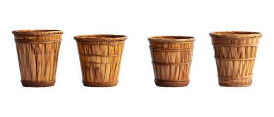 Pack of Bamboo Laundry Baskets Against Transparent Background for Home Branding, Organization Promotion, or Eco-Friendly Design Projects